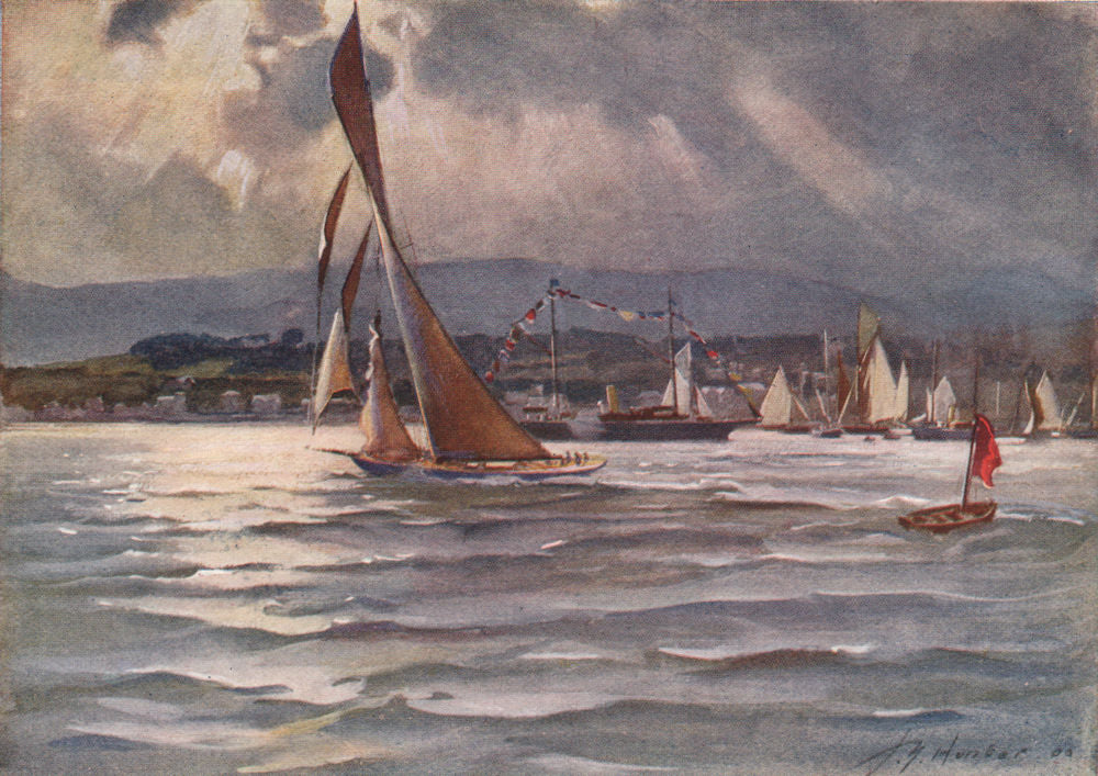 Royal Clyde Yacht Club Regatta, June 1906 by John Young-Hunter 1907 old print